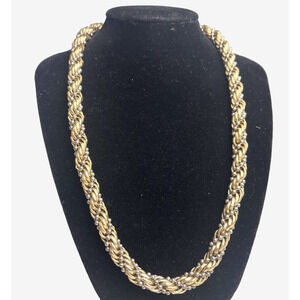 Vintage Gold Silver Two Tone Rope Necklace Thick Chunky Braided Strands Heavy 18
